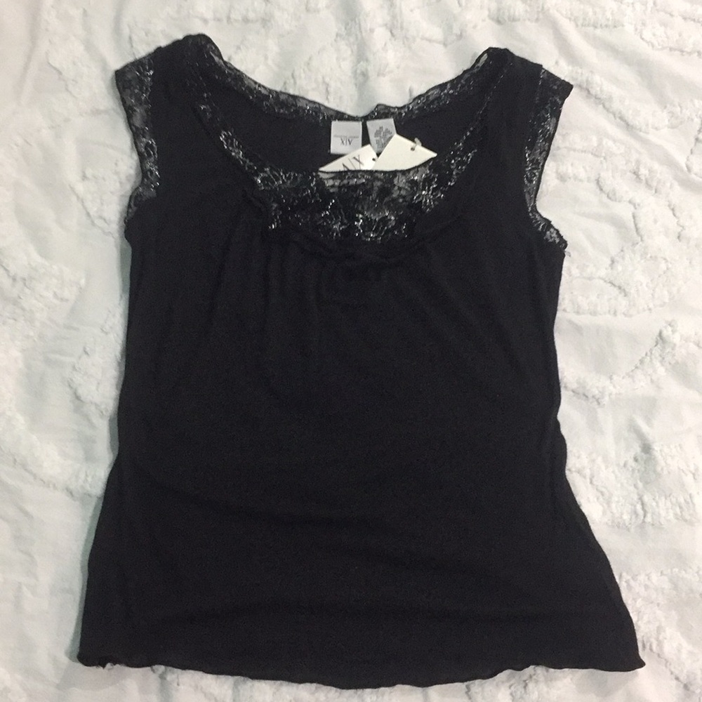 Armani Exchange Black Top with Lace Details